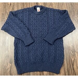 St. Michael Navy Blue 100% British Wool Cable Knit Jumper Vintage UK 16